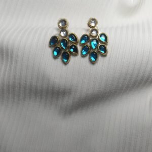 Blue Stone Cluster Kundan Drop Earrings